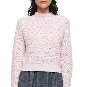 Maje Pink Motifette Open Knit Pointelle Sweater